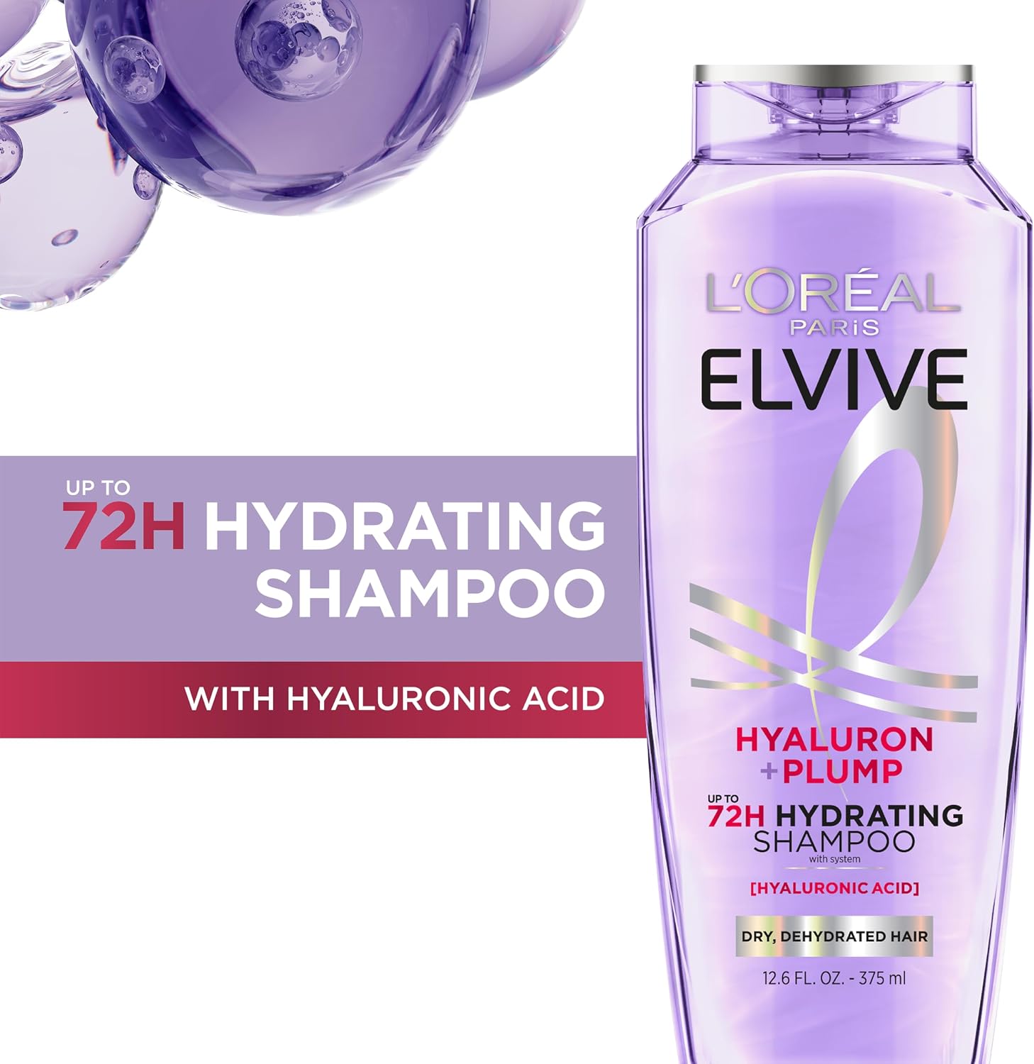 L'Oreal Paris Elvive Hyaluron Plump Shampoo, 12.6 Fl Oz - Image 2